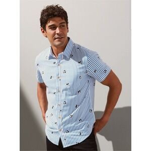 Disney Mickey Mouse Allover Print Striped Woven Button-UpBoxLunch Exclusive Sz M